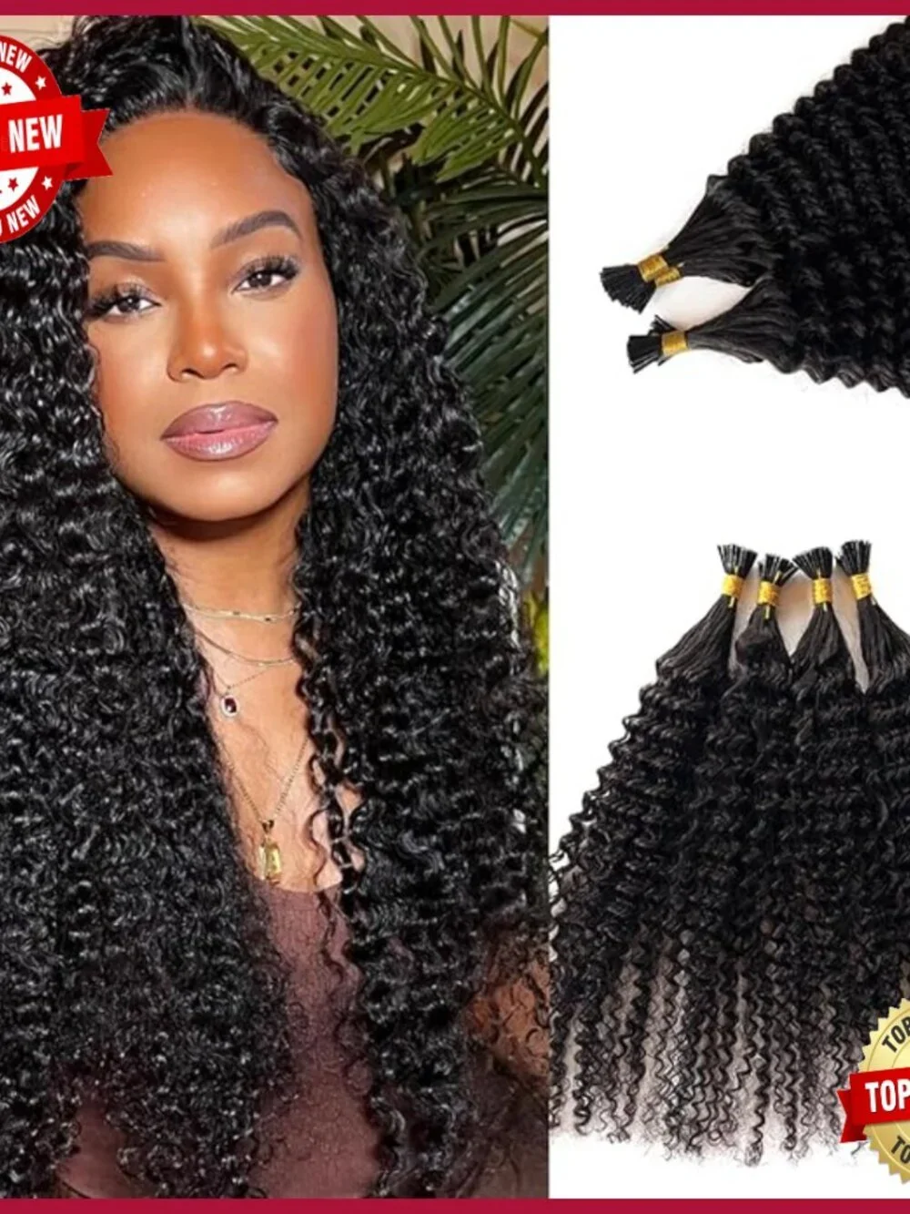 26 Inch Human Hair I-Tip Extensions 100 Strands Kinky Curly Pre-Bonded